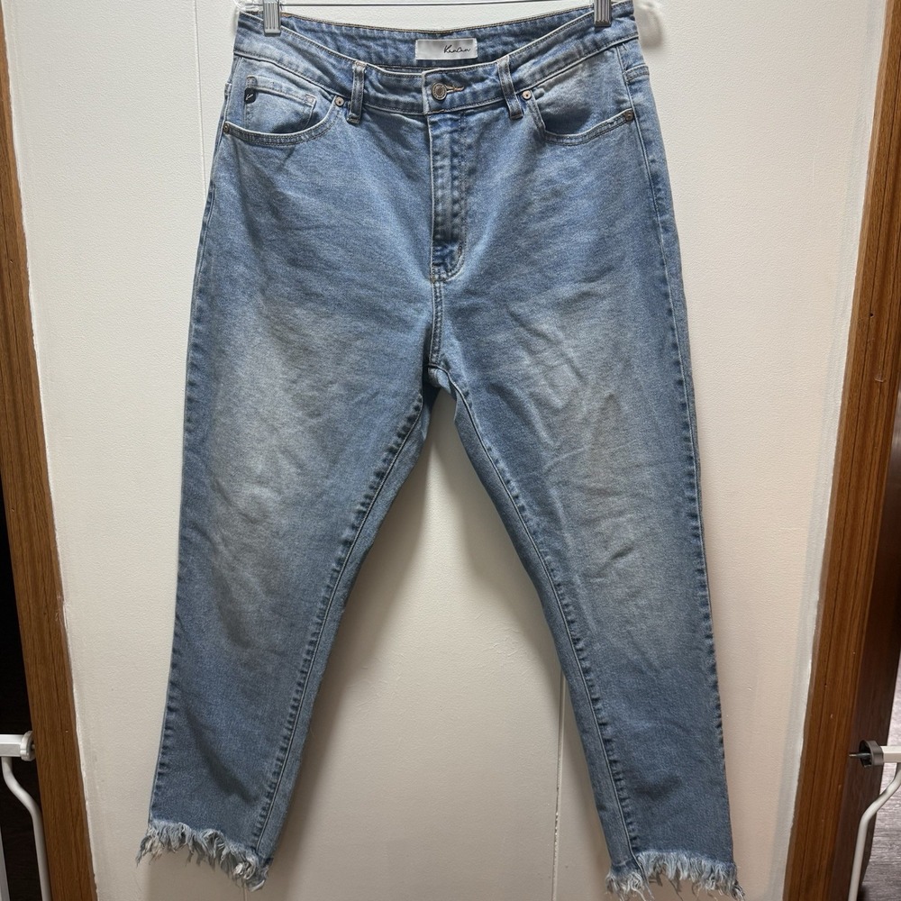 Kancan High-Waisted Light Wash Jeans Frayed Hems Women's Size 13/30